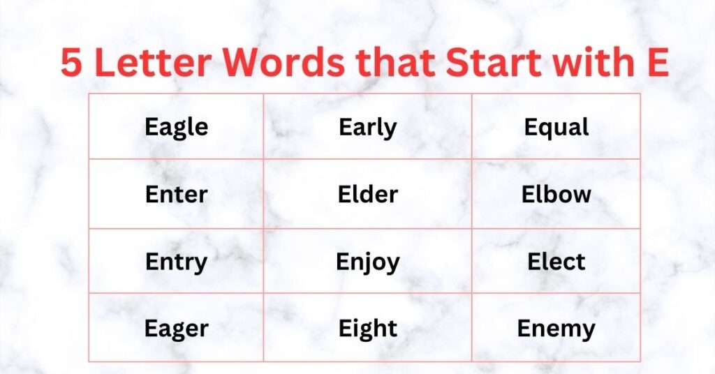 5 Letter Words that Start with E