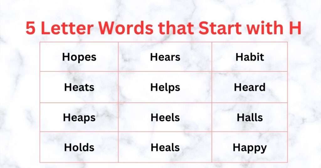 5 Letter Words that Start with h