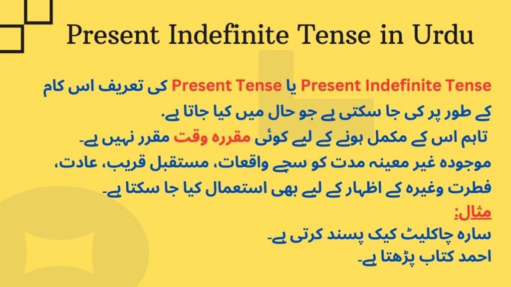 Present Indefinite Tense in Urdu